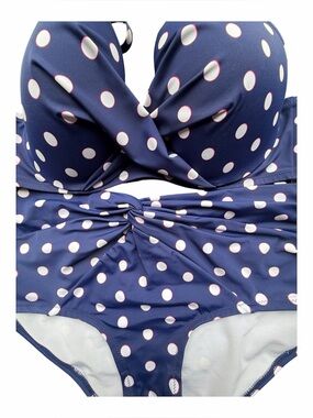 Swimsuits for All Navy Polka Dot Twist-Front Two-Piece Swimsuit Size 14